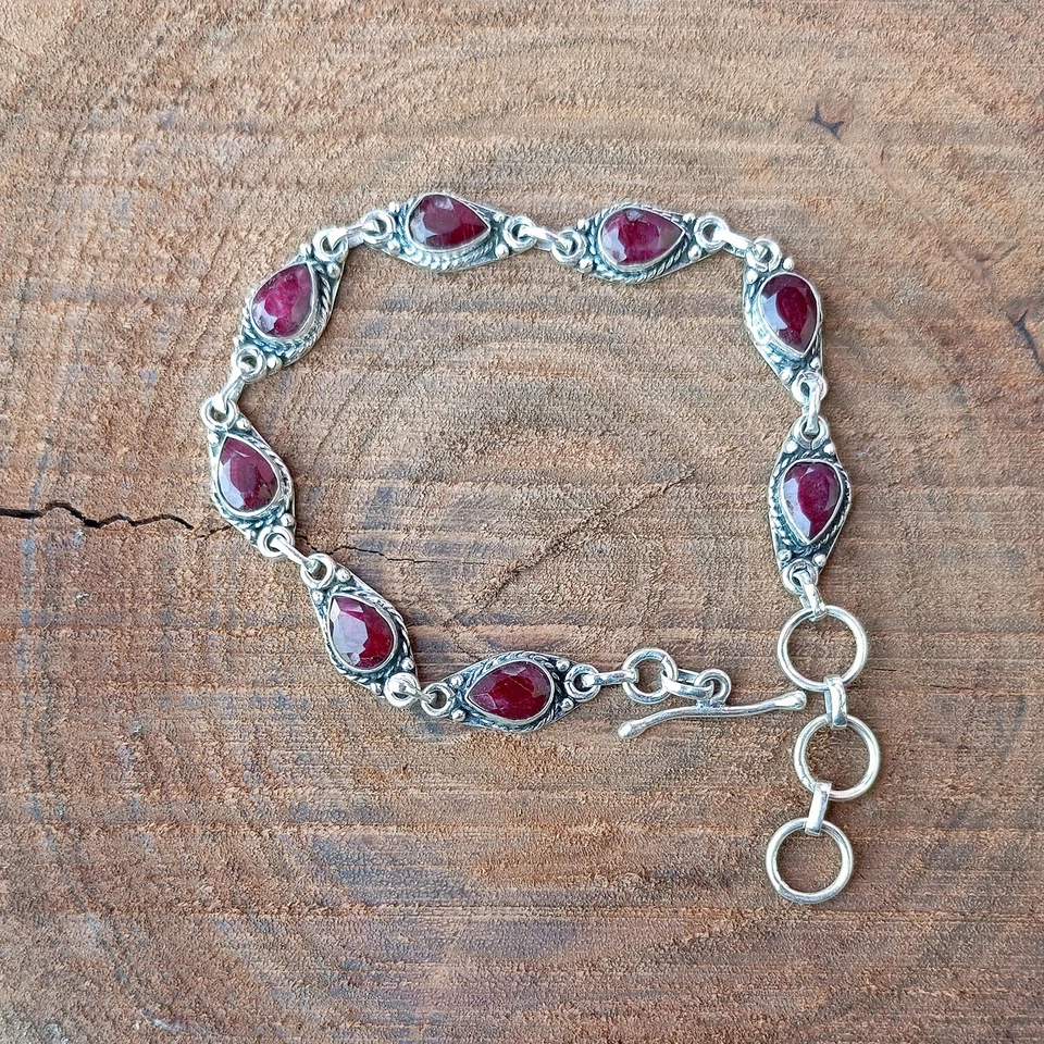 Pulseras hechas a mano de plata 925 con piedras preciosas de rubí joyería #160 Foto 2 de 4