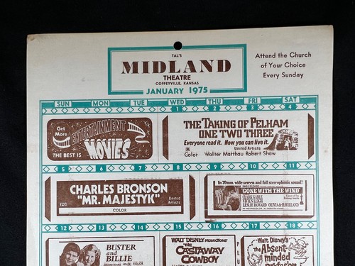 1975 Midland Theatre Coffeyville KS Movie Listings THE TAKING OF PELHAM 1 2 3 - Picture 2 of 11