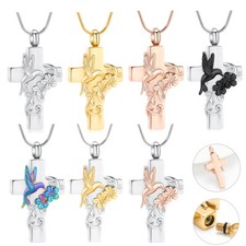 Cross Hummingbird Urn Necklace for Ashes Flower Ashes Pendant Memorial Necklace