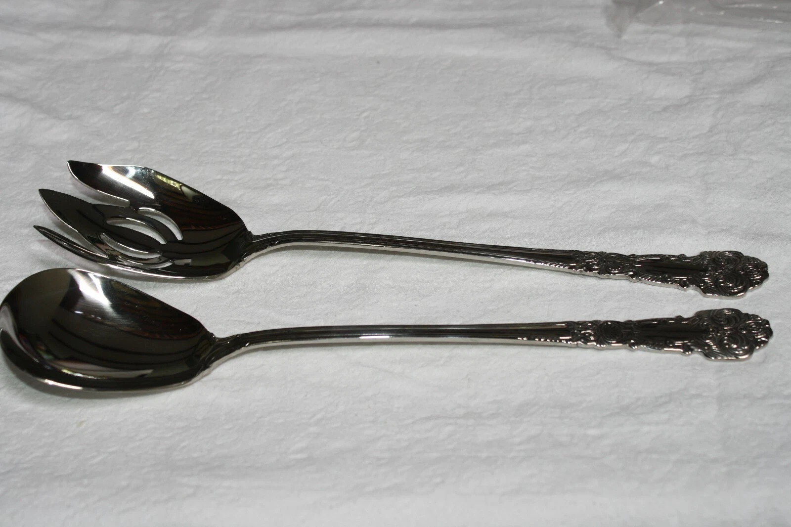 REED & BARTON STAINLESS FLATWARE"RENAISSANCE"(2)SERVING PIECES SALAD SERVERS NEW