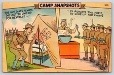 Military Comic~Camp Snapshots~The First To Line Up For Chow~PM 1941~Postcard