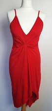 Ladies Size M Red Asymmetric Short Strappy V Neck Knot Dress 
