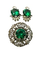 Set orecchini spilla spilla pietra verde argento sterling Guglielmo Cini vintage