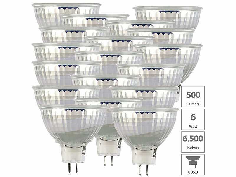 Pack de 18 spots LED GU5.3 Luminea, ampoules 6W 500 lm blanc lumière du jour pour la maison