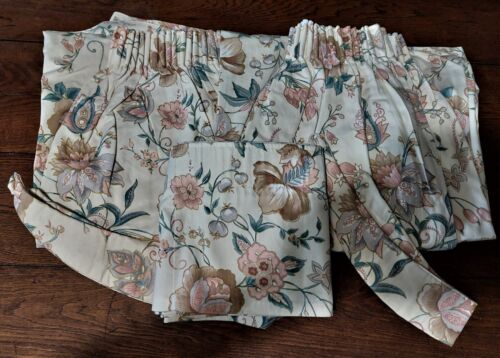 Double Curtains Pair Fabric IN Flowers House Style Model Oxford Bis - Photo 1 sur 10