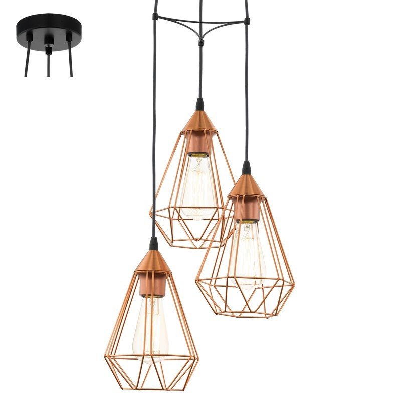 Lampadario GL1113 Vintage Rame Nero D.31 | Sospensione 3 Luci LED