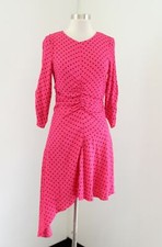 Zara Trafaluc Pink Black Polka Dot Printed Asymmetrical Hem Ruched Dress Size S