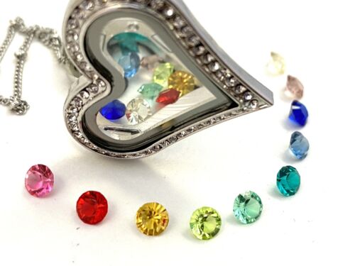 Glass Locket Necklace Jewelry Gift Heart Shaped Love 10 Colorful Rainbow Crystal - Picture 1 of 10