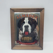 Vtg Almaden California Brandy Mirror Sign St Bernard Dog Mascot 11" x 14"