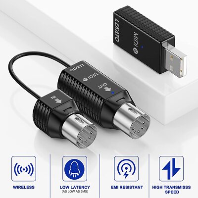 LEKATO Wireless Bluetooth MIDI Adapter Ultra Low Latency 5 PIN to MIDI Device