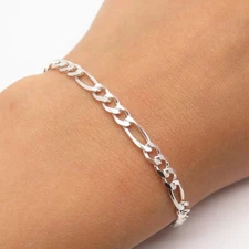 925 Sterling Silver Italy FAS Figaro Link Bracelet 7"