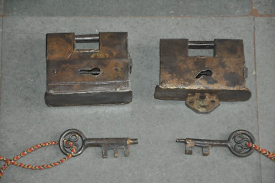 2 Pc Vintage Iron Unique Shape Handcrafted Solid Heavy Padlocks