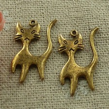 Free Ship 120 pcs Antique gold cat charms 24x13mm L-2642