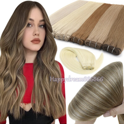 Double Weft Sew In Weave Remy Russian Human Hair Extensions Silky Straight 100g