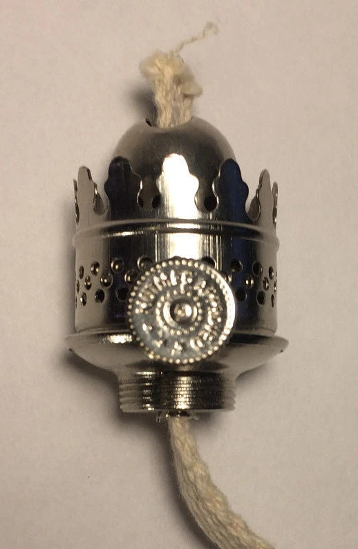 New Nickel Plated,Solid Brass Nutmeg Miniature Oil Lamp Burner with wick #OB600N - Image 4 of 4