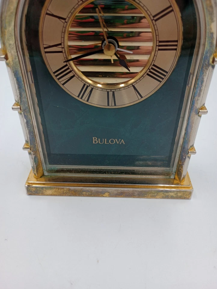 Vintage BULOVA Archtop Jutebox Green Jade Mantle Shelf Desk Alarm Clock Works! - Image 2 of 4