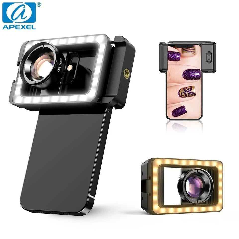 APEXEL CRI95+ 4k HD 100mm Macro Lens With LED Fill Light Clip For Eyelash Beauty - Image 2 of 4