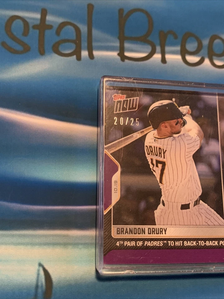Tarjeta paralela púrpura 2022 Topps Now #1103 Brandon Drury & Josh Bell 20/25 NLCS Foto 3 de 3