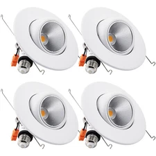 5/6 Inch Adjustable LED Recessed Downlight, CRI 90+, 2700K Soft White, Pack of 4