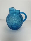 Vintage Anchor Hocking Blue Milano Crinkle Glass Ball Pitcher
