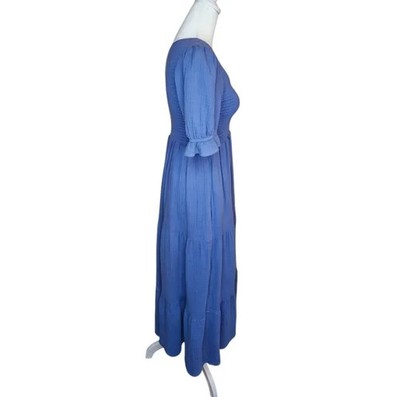 Christy Dawn Brooklyn Blue Lapis Smocked Organic Cotton Dress XS | eBay
