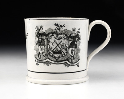 Antique Staffordshire Transferware Foresters Arms Rare Variant Mug Pearlware