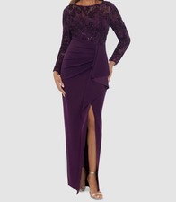 Xscape Womens Purple Sequins Soutache Boatneck Long Sleeve Dress Size 4