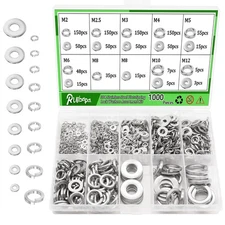 1000Pcs Flat Washer and Spring Lock Washers Assortment Kit,9 Metric Sizes Was...
