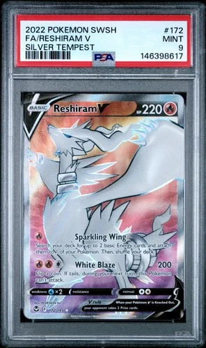 2022 POKEMON SWORD & SHIELD SILVER TEMPEST #172 FULL ART/RESHIRAM V PSA 9