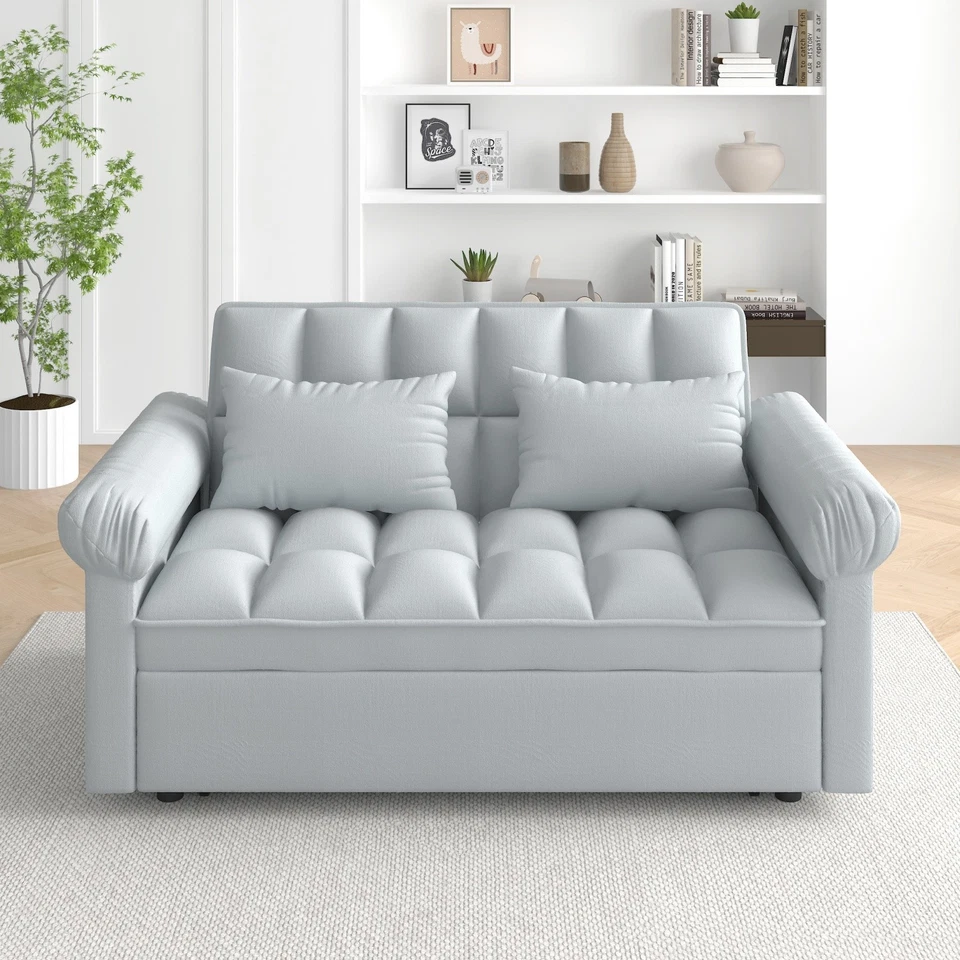 Modern Flannel Convertible Sleeper Sofa Bed Loveseat Couch W/ Pull-Out Bed - Image 2 of 4