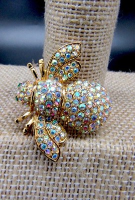 JOAN RIVERS AURORA BOREALIS CRYSTAL WINNER BEE BROOCH PIN GORGEOUS NEW
