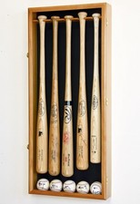 5 Baseball Bat Display Case Oak Wood MLB Ball Holder Frame Rack Wall Cabinet