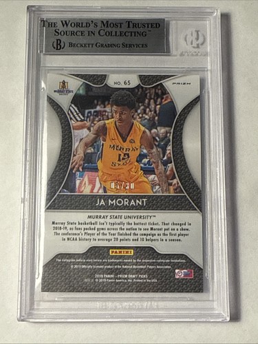 2019-20 Panini Prizm Draft Picks - CAROLINA BLUE /30 Ja Morant #65 (RC) BGS 9 - Picture 2 of 3