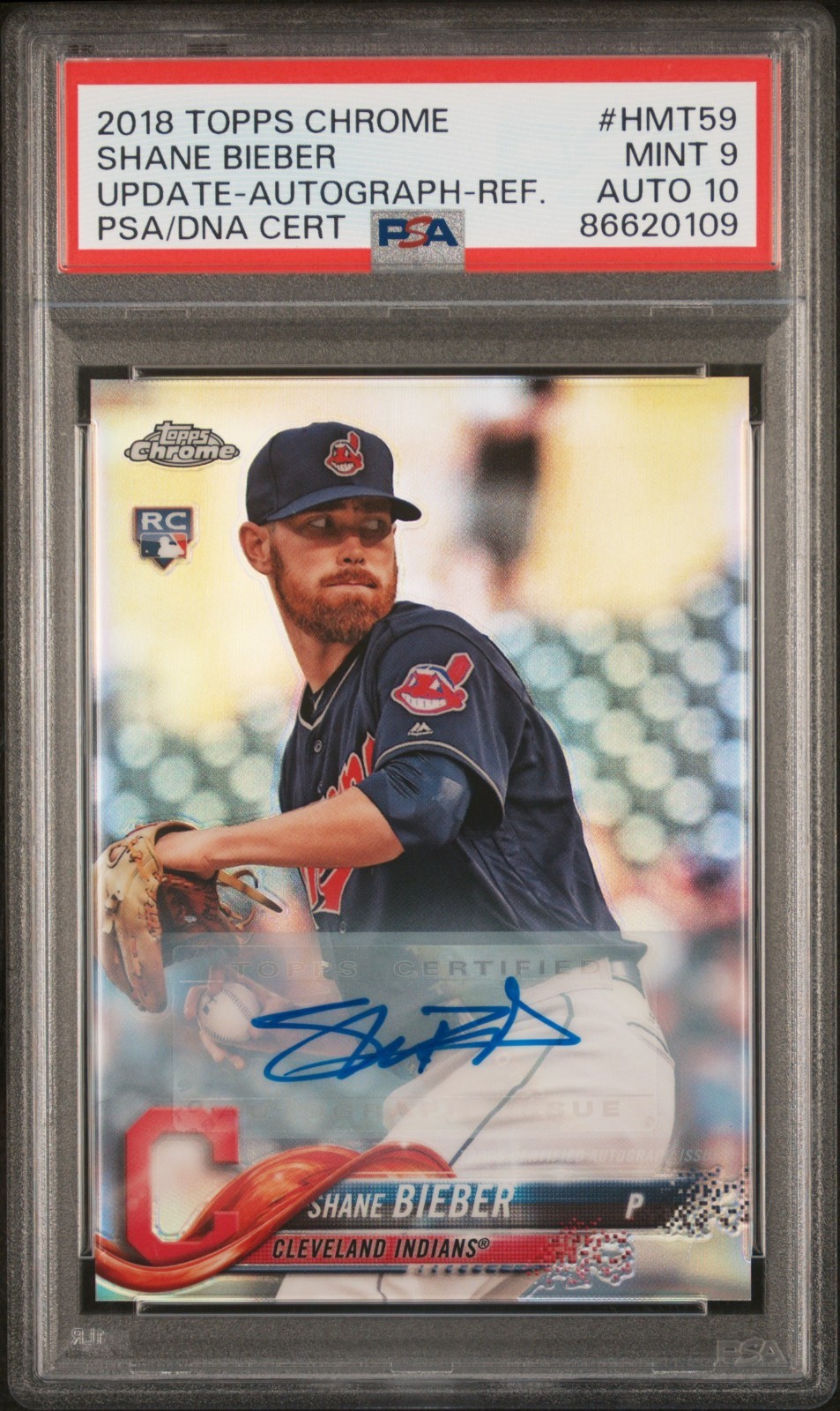 2018 Topps Chrome Update SHANE BIEBER PSA 9 Auto 10 Refractor Rookie RC #HMT59