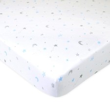 TL Care 100 Natural Cotton Fitted Mini Crib Pack of 1, Blue Stars and Moon