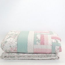 Handmade Log Cabin Quilt F/Q Patchwork Pink Floral Reversible Valentine Cottage