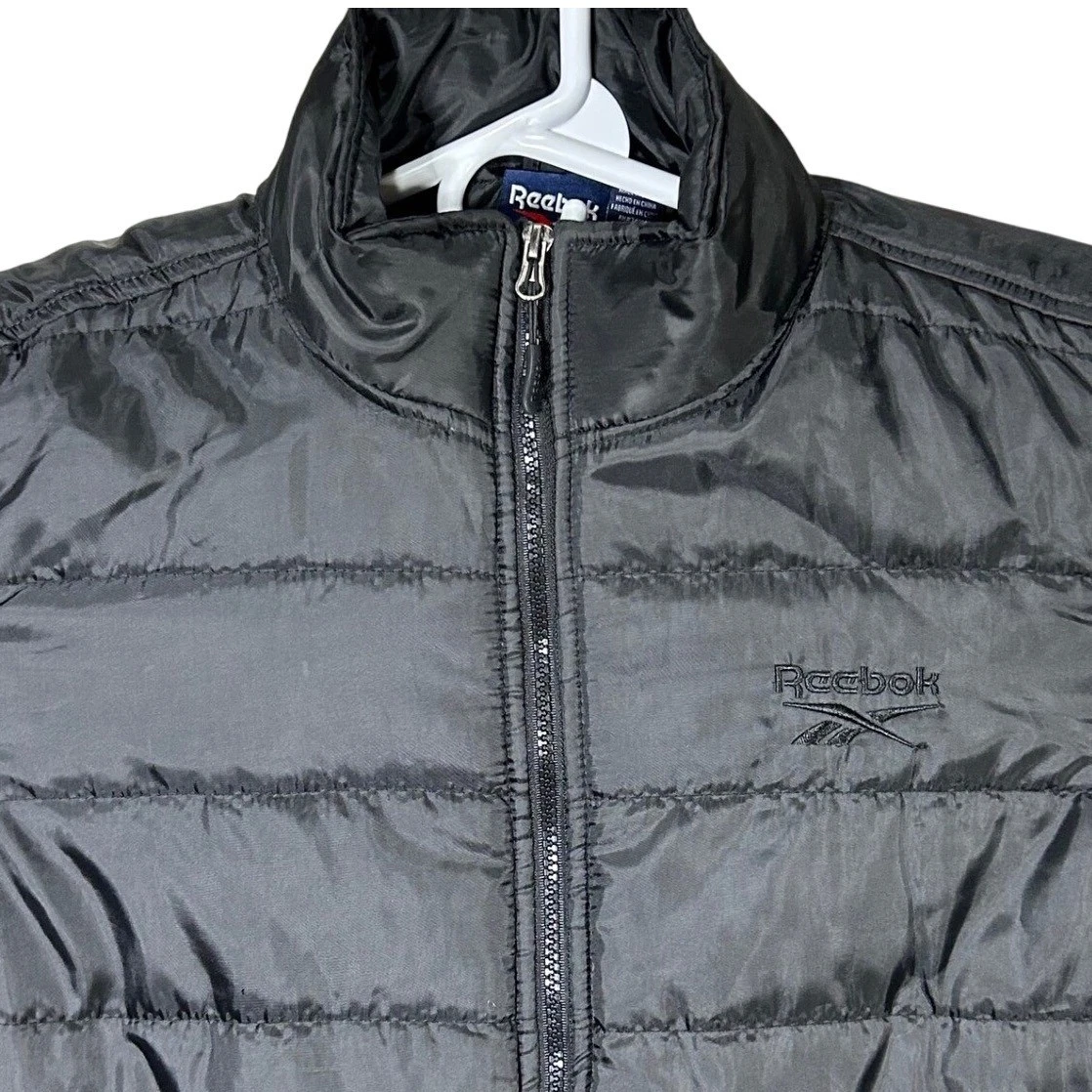 Reebok Puffer Jacket Lightweight Full Zip Padded Coat Black Mens M EUC