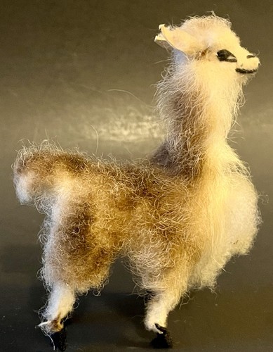 Vintage Fuzzy Real Fur Leather Hide Llama Figurine Toy Handmade 4 1/4” H