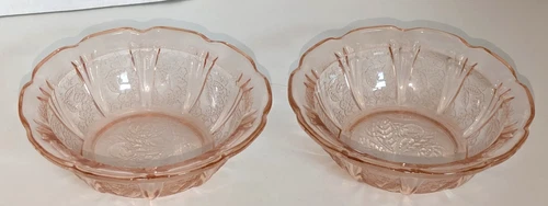 Jeannette Glass Cherry Blossom Pink Depression Bowls 4.75” Set of 2 Vintage