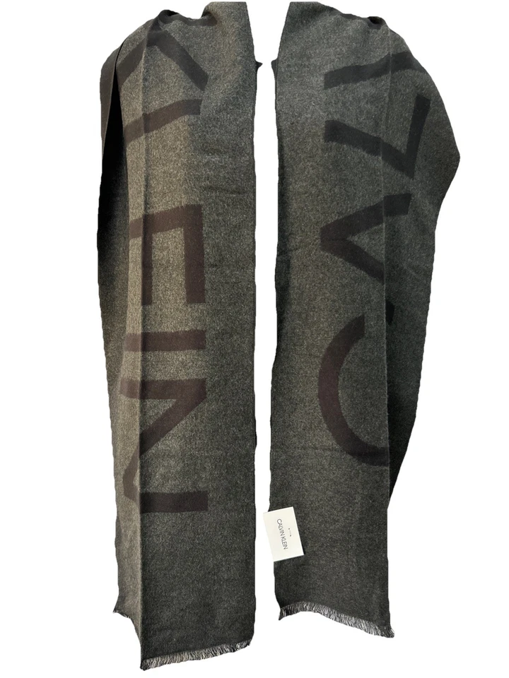 BUFANDA CALVIN KLEIN HOMBRE O MUJER REVERSIBLE LOGOTIPO GRANDE NEGRO Y GRIS NUEVO CON ETIQUETAS Foto 4 de 4