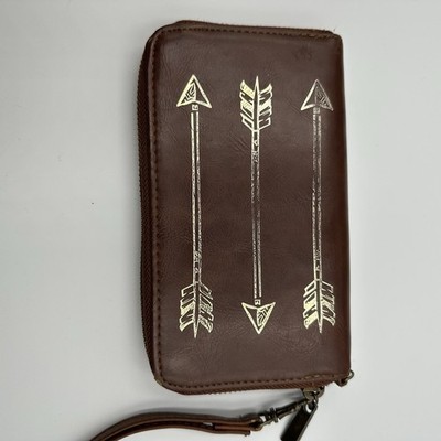 Boho Arrow Wristlet Wallet Brown Zip Around Clutch Western Aztec Tribal 
