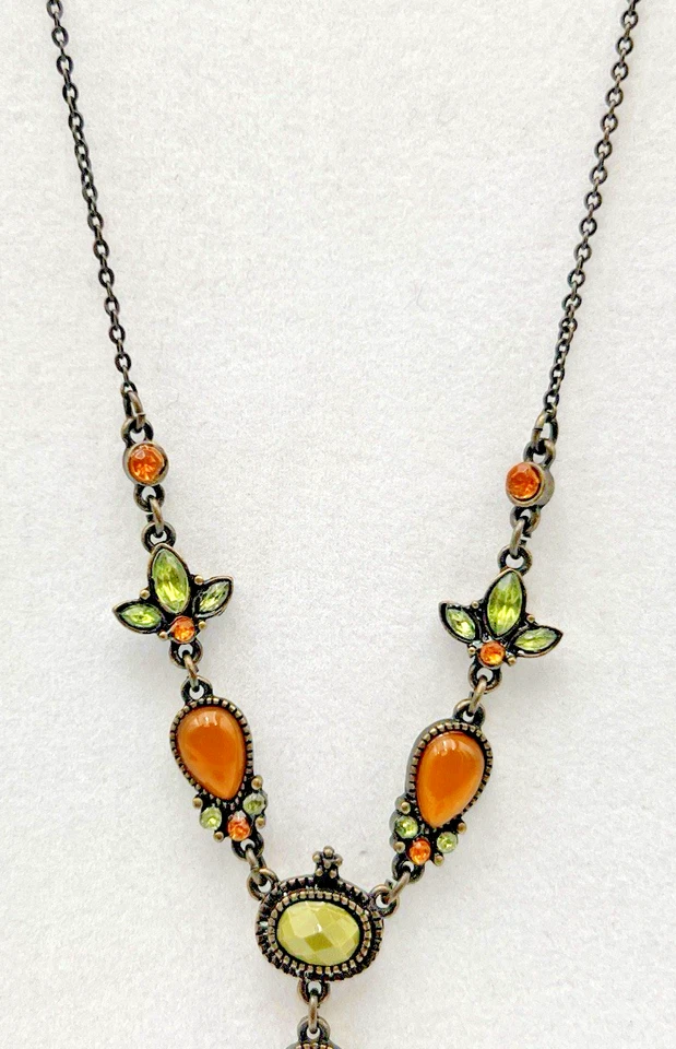 (2) 雅芳“Y”项链和宝石耳环套装橙色/绿色和紫色 — 第 3/4 张图片