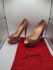 Pre-owned Christian Louboutin Glitter Fabric Lady Peep Spike Platform Pumps...