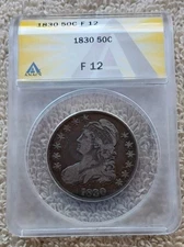 1830 ANACS F 12 CAPPED BUST SILVER HALF DOLLAR - NICE SLAB - NICE COIN SEE PICS