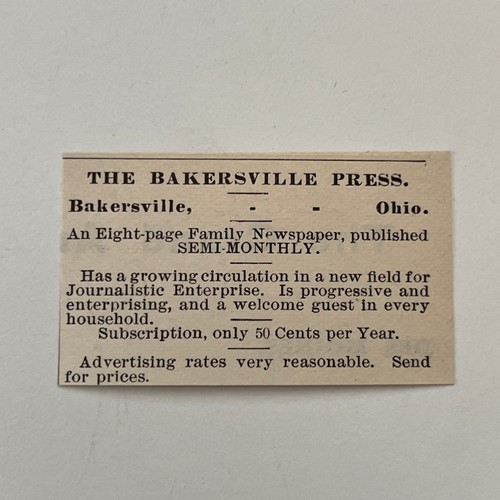 The Bakersville Press Family Newspaper OH 1890 Newspaper Ad SAI7-S10 - Picture 2 of 2