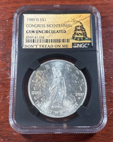 1989-D $1 Congress Bicentennial Silver Dollar NGC GEM UNC - Item#131