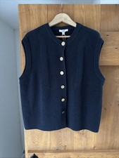 Women’s M&S Size X large (18-20) Navy Blue Sleeveless Cardigan Vest Gold Buttons