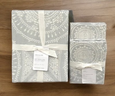 Pottery Barn DOT MEDALLION REVERSIBLE Duvet King & 2 Euro Shams Sea Glass NWT  