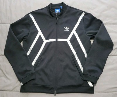 Herren Adidas Originals ZX Zip Up Jacke Schwarz Trainingsanzug Woven XL Metallic Silber