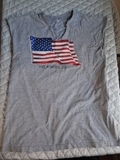 Men's Gray USA Flag Patriotic Graphic Crew Neck Short Sleeve T-Shirt L